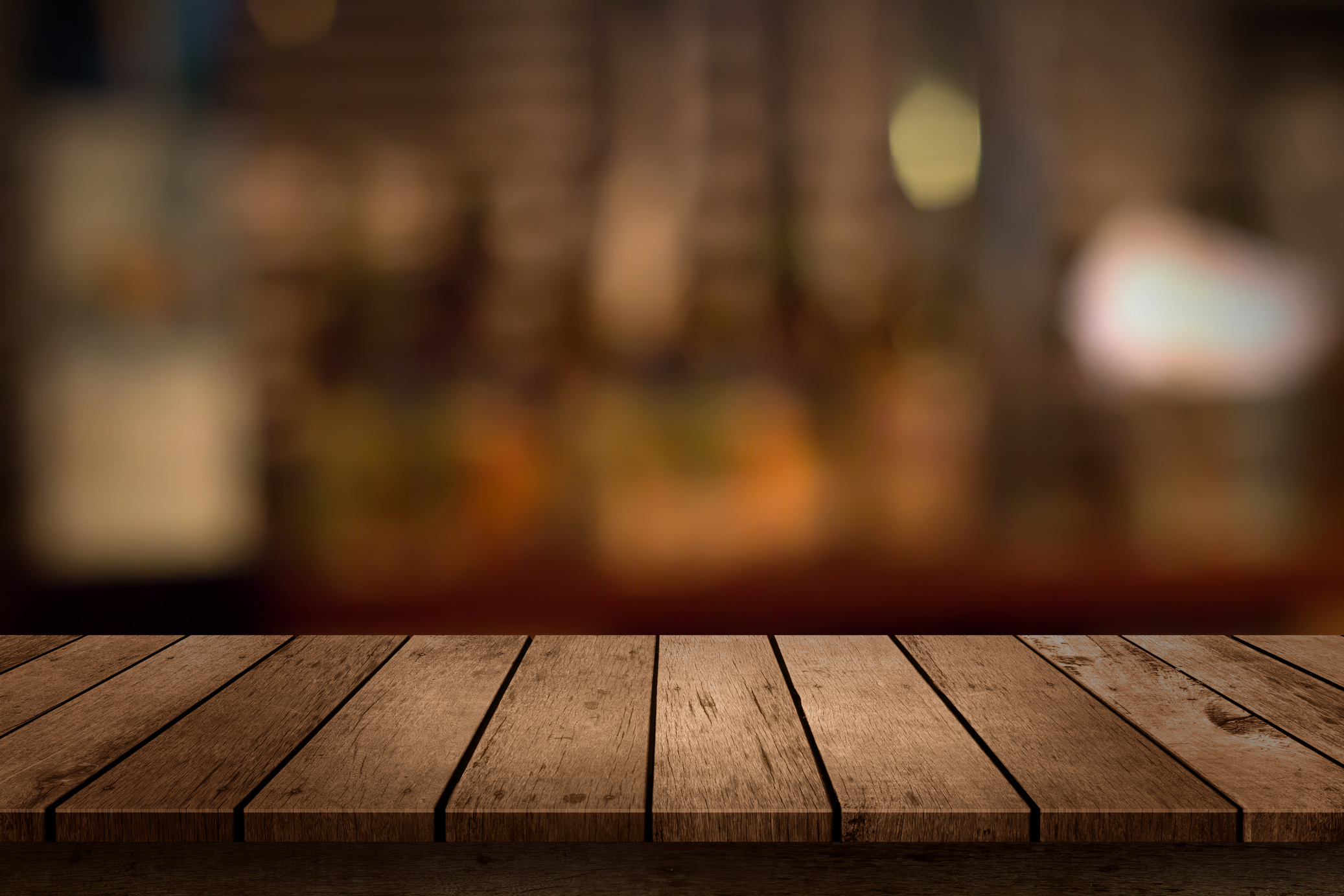 Wooden Table With Blurred Background Mockup